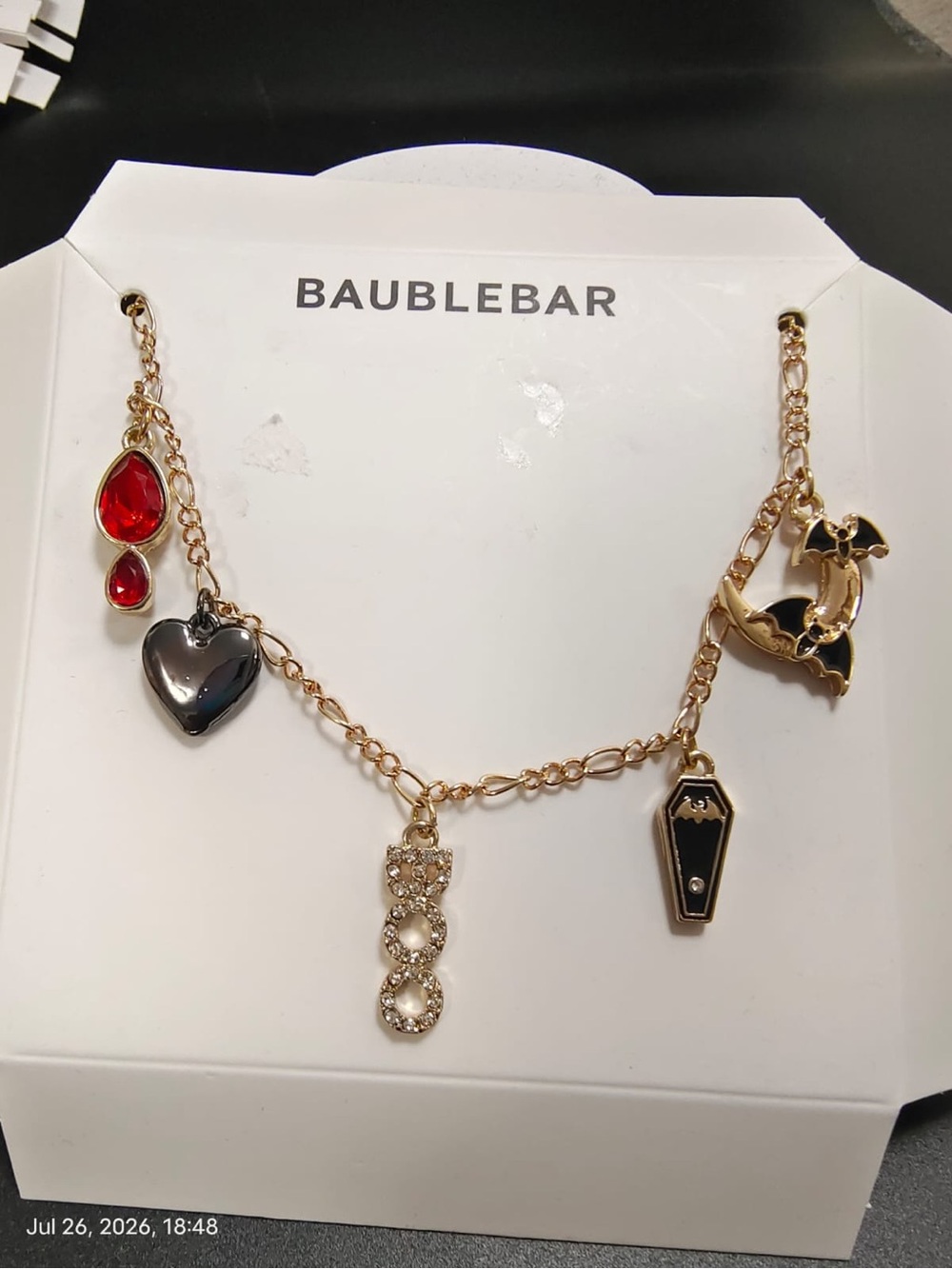 NWOB BaubleBar Gold-Tone Halloween Charm Necklace with Red and Black Accents